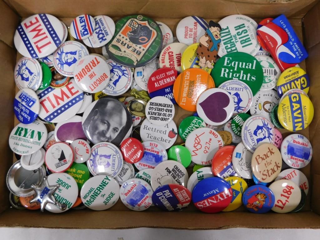 Lot of Buttons incl Political, Chicago Bears, Novelty, Etc (1 of 3)