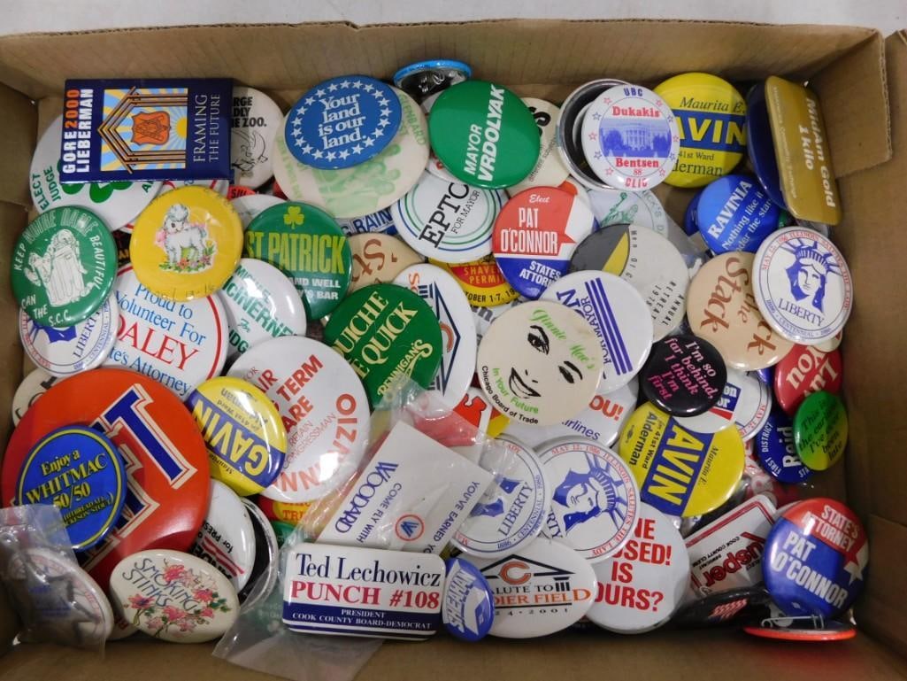 Lot of Buttons incl Political, Chicago Bears, Novelty, Etc (1 of 3)