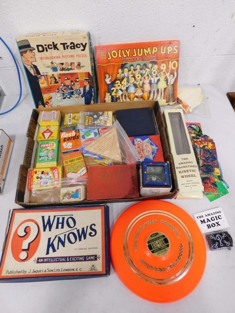 Small Toys and Games incl Vintage Who Knows Game, Dick Tracy Puzzle, Card Games, Frisbee, etc (1 of 7)