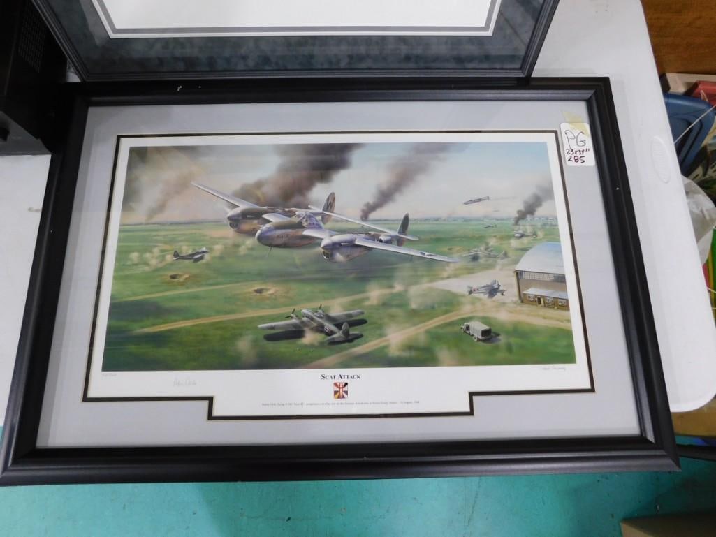 Framed Scat Attack Robin Olds Flying P-38J "Scat III" Print - Pencil Signed 78 /750 (1 of 4)