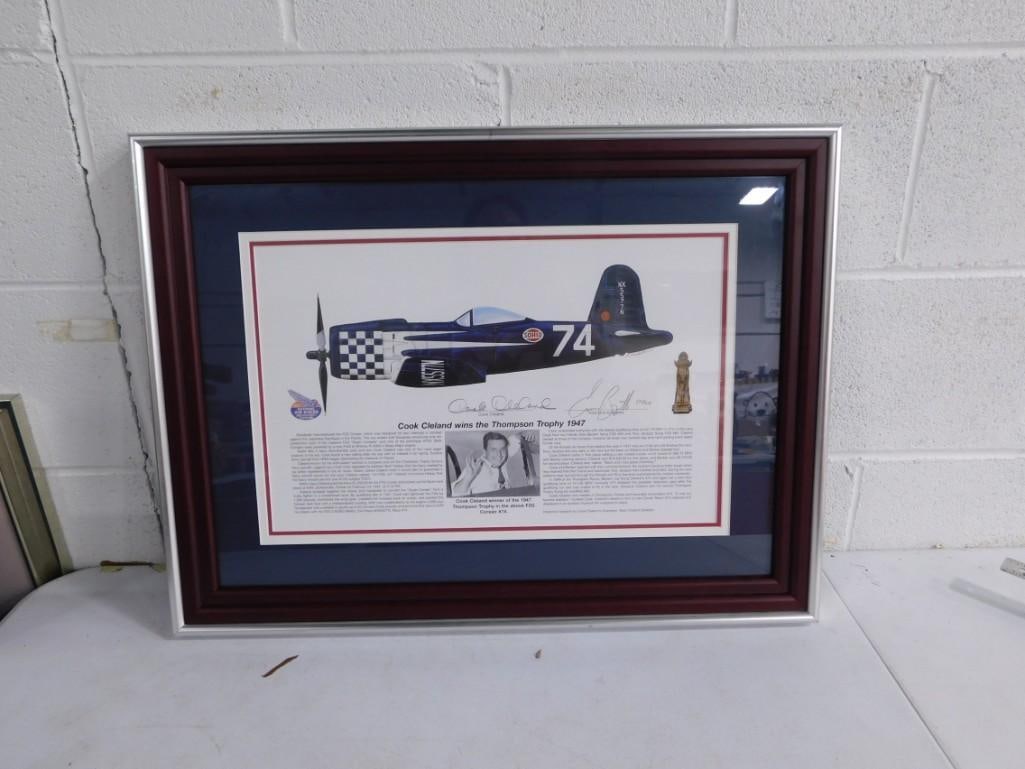 Framed Cook Cleland Signed Airplane Print National Air Races Trophy Winner 1947 (1 of 4)