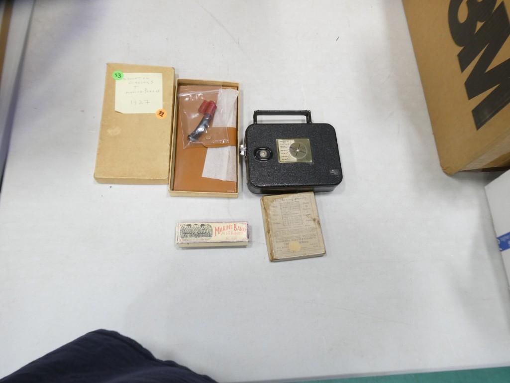 Misc. Lot including M Horhner 1896 Harmonica, Vintage 8mm Camera, 1920's Magnetic Checkers (1 of 5)