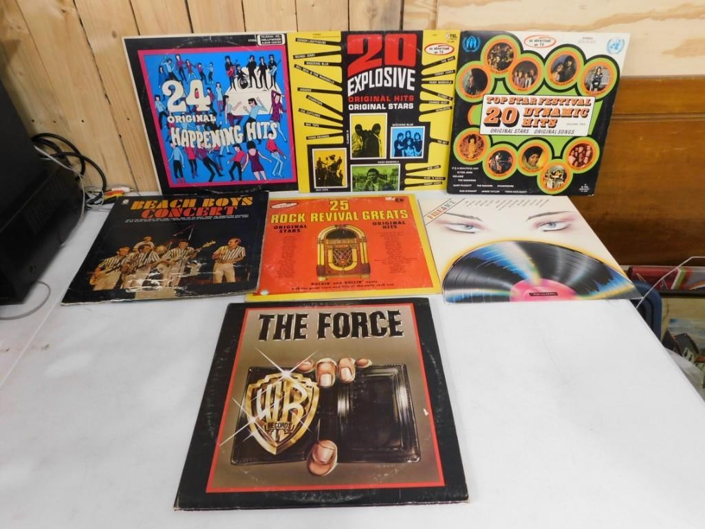 Lot of 7 Vinyl Record Albums including Beach Boys, Fire & Ice, The Force, Assorted Hits, etc. (1 of 7)