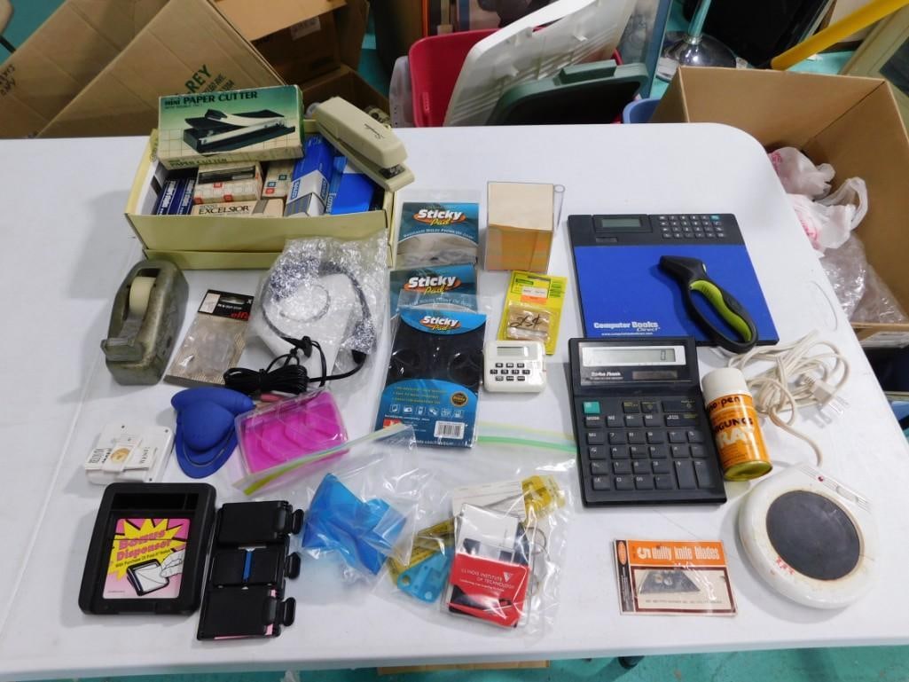 Misc. Office Supplies including Calculators, Sticky Pads, Tape Dispenser, Staples, Paper Cutter, (1 of 4)