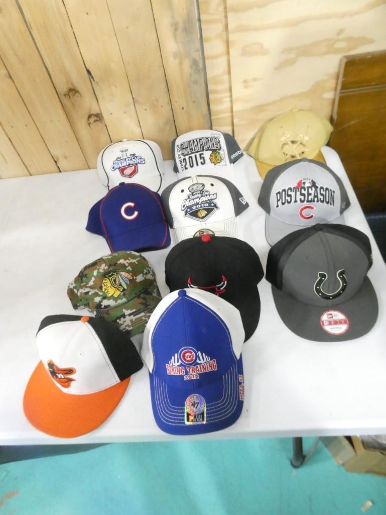 Lot of 11 New Sports Caps / Baseball Hats including Chicago Cubs, Blackhawks, Chicago Bulls, Orioles (1 of 4)