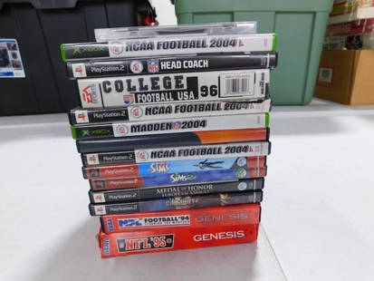 Lot of assorted video games including Sega, PlayStation 2, XBox: Lot of assorted video games including Sega, PlayStation 2, XBox - NCAA Football, Madden, Sims, Joe Montana Football, Medal of Honor, Call of Duty, Bowling, etc.