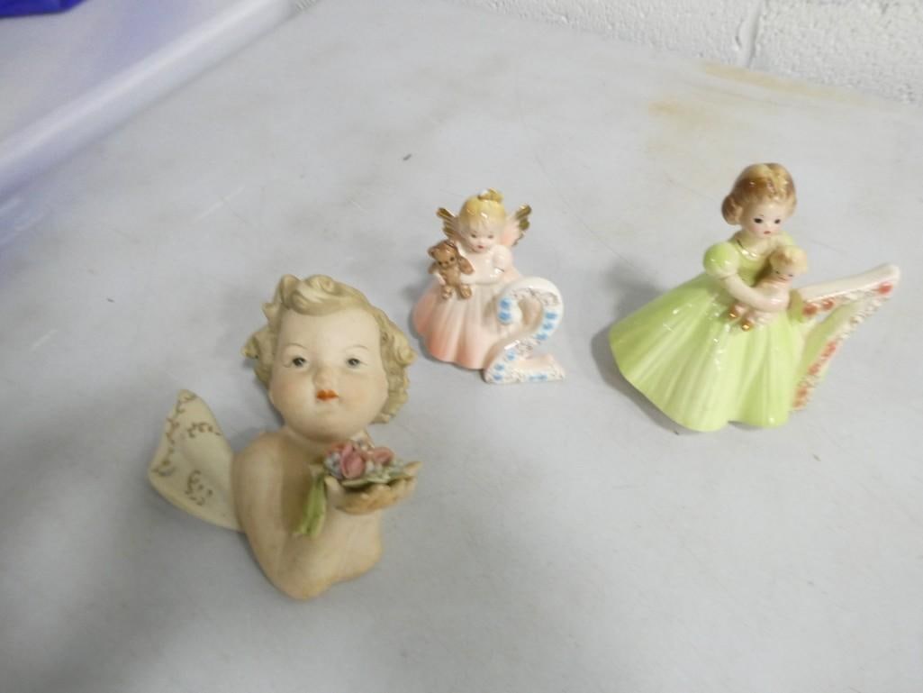 3 Ceramic Figurines including Lefton Cherub, Josef Originals (1 of 6)