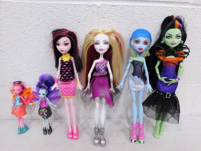 7 Monster High Spectra, Abbey, Casta Fierce, Draculaura, Clawdeen, Lumina, & Wingred Dolls Lot: Includes Treesa&#39;s Lumina and Wingrid mini dolls (rare), Draculaura Creeptaria, Spectra Vondergeist OOAK re-root with thick hair, Abbey Skultimate Roller Maze, Casta Fierce, Clawdeen Wolf dolls lot