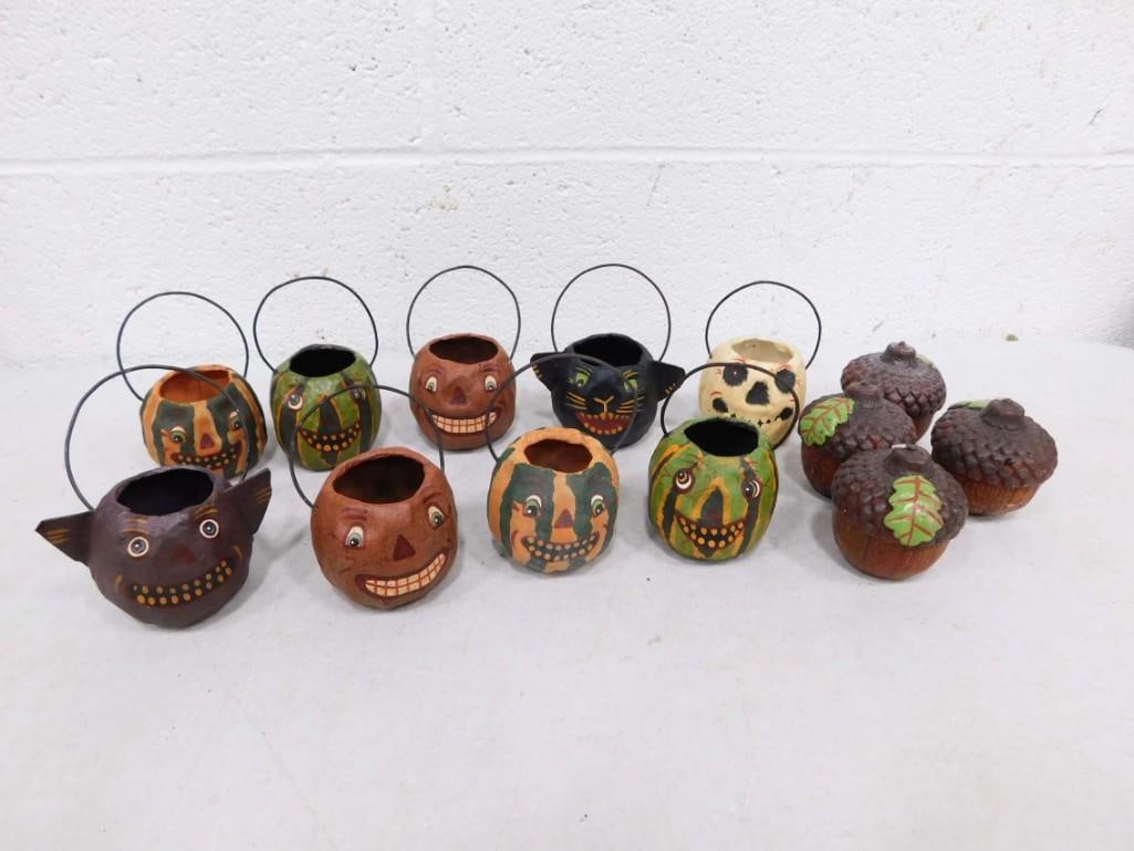 9 Bethany Lowe Halloween Paper Mache Mini Pumpkins Jack O' Lanterns Virginia Betourne Lot (1 of 5)