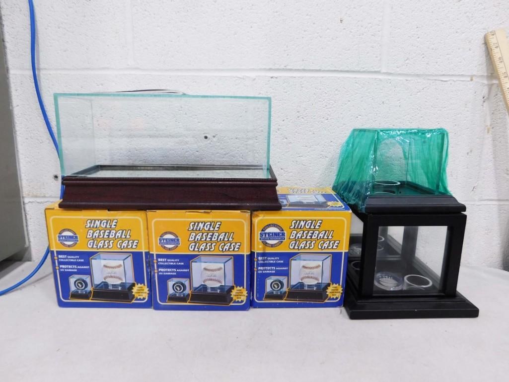 6 Baseball Display Cases incl 3 New Single Baseball Glass Cases, etc (1 of 4)