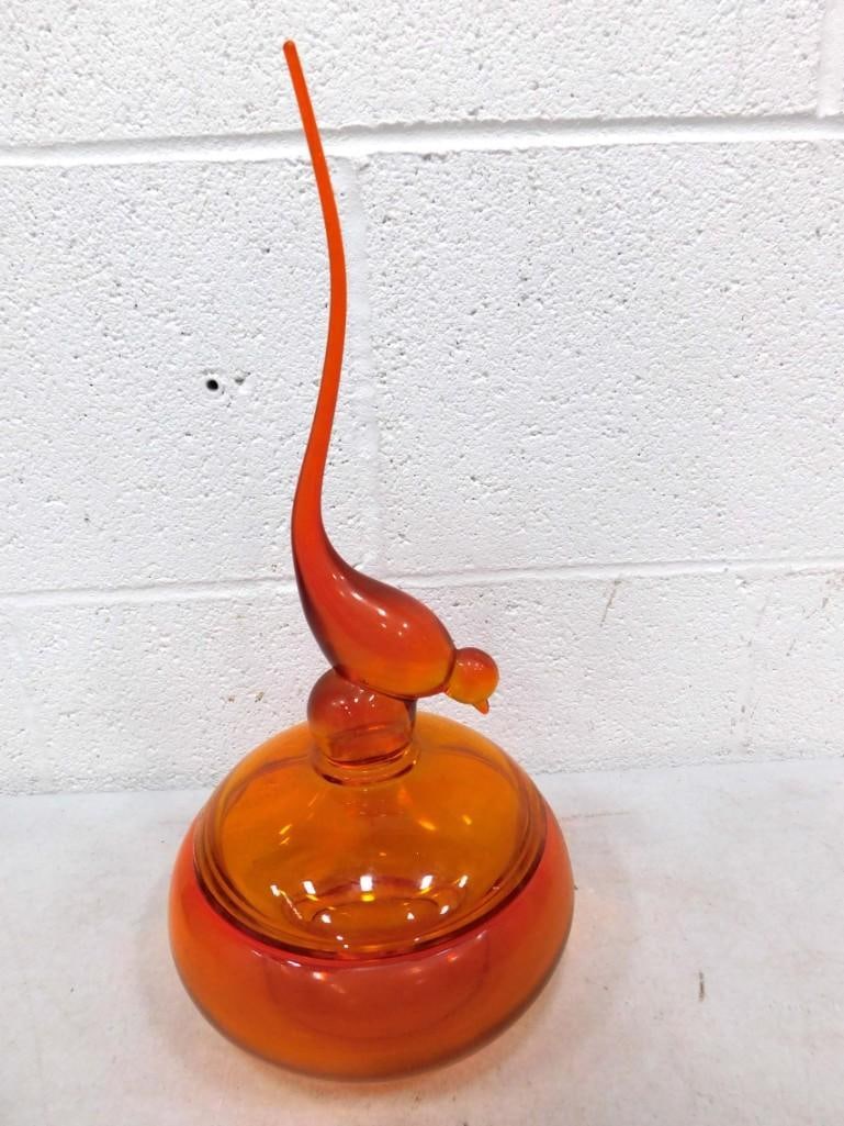 Viking Glass Persimmon Long Tail Bird Candy Dish Vintage MCM Mid Century Mod (1 of 6)