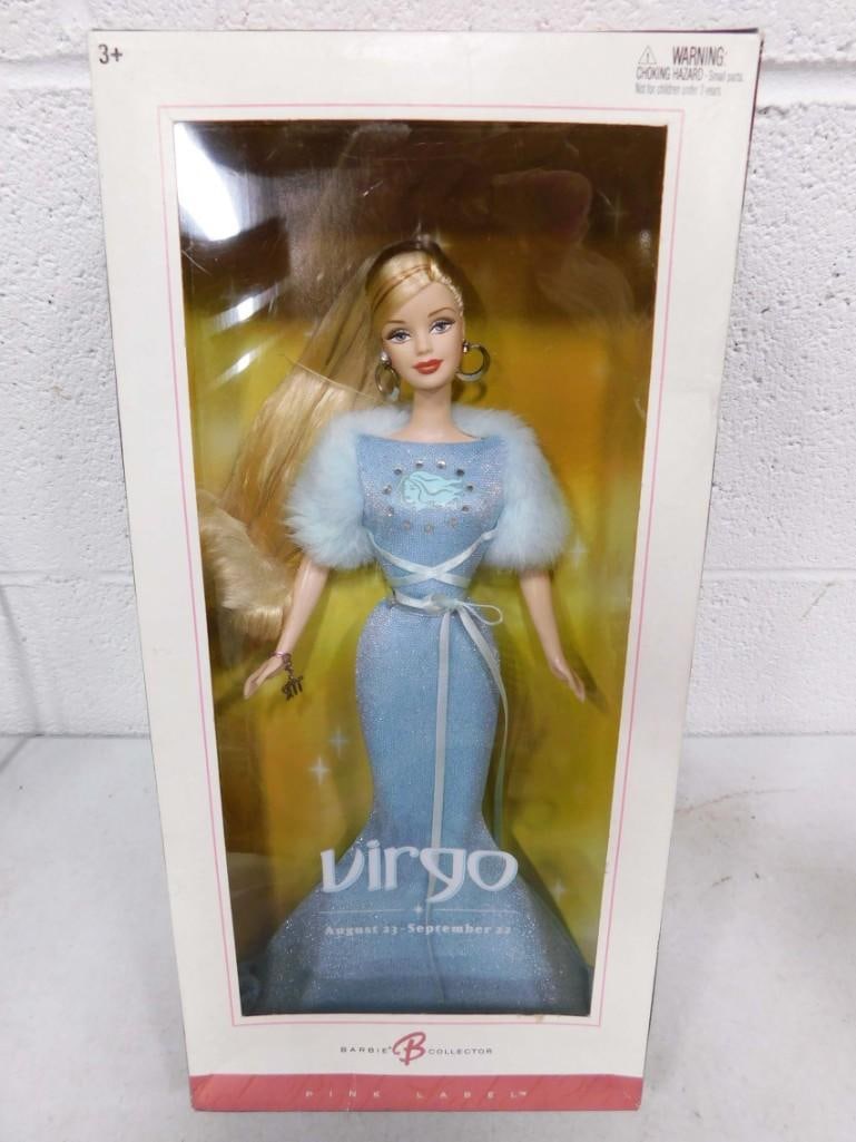 2004 Virgo Zodiac Sign Pink Label Barbie Doll NIB: 2004 Virgo Zodiac Sign Pink Label Barbie Doll. Virgo blond Barbie is new in damaged box.