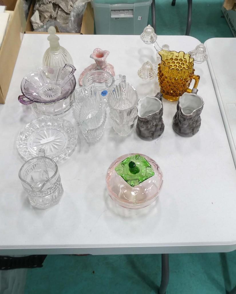 Lot of Glass and Ceramic incl Amethyst Glass, Pink and Green Glass, Amber Glass, Clear Glass, etc (1 of 2)
