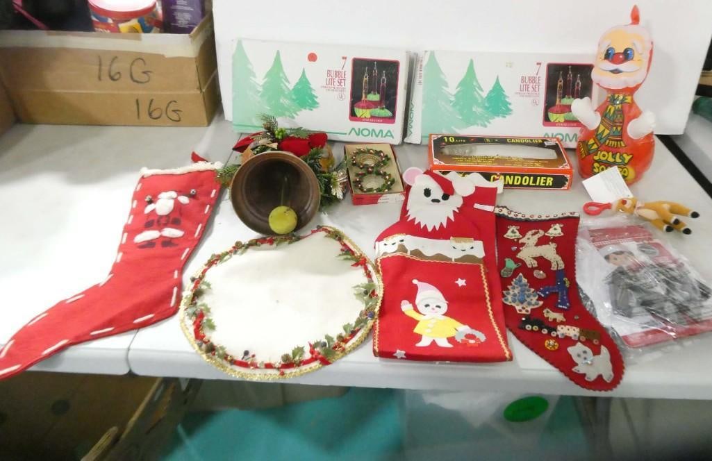 Christmas Lot incl Bubble Lights, Vintage Felt Stocking, Inflatable Jolly Santa, Rudolph the Red Nos (1 of 10)