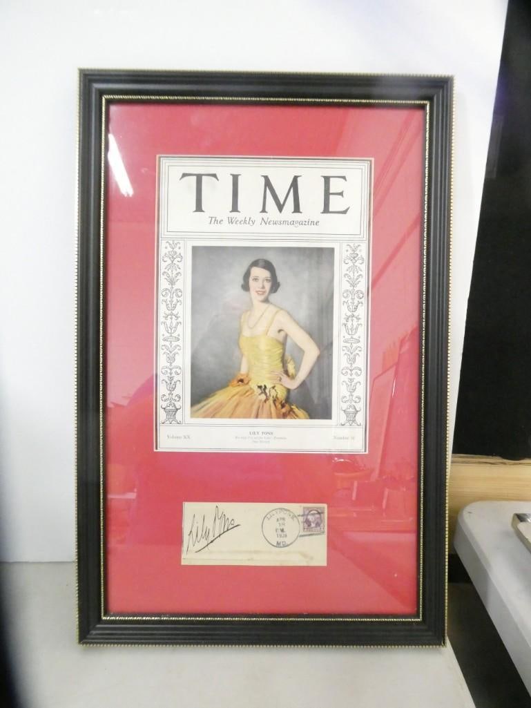 Framed Lily Pons Opera Singer Signed Envelope and 1930's Time Magazine Cover (1 of 4)