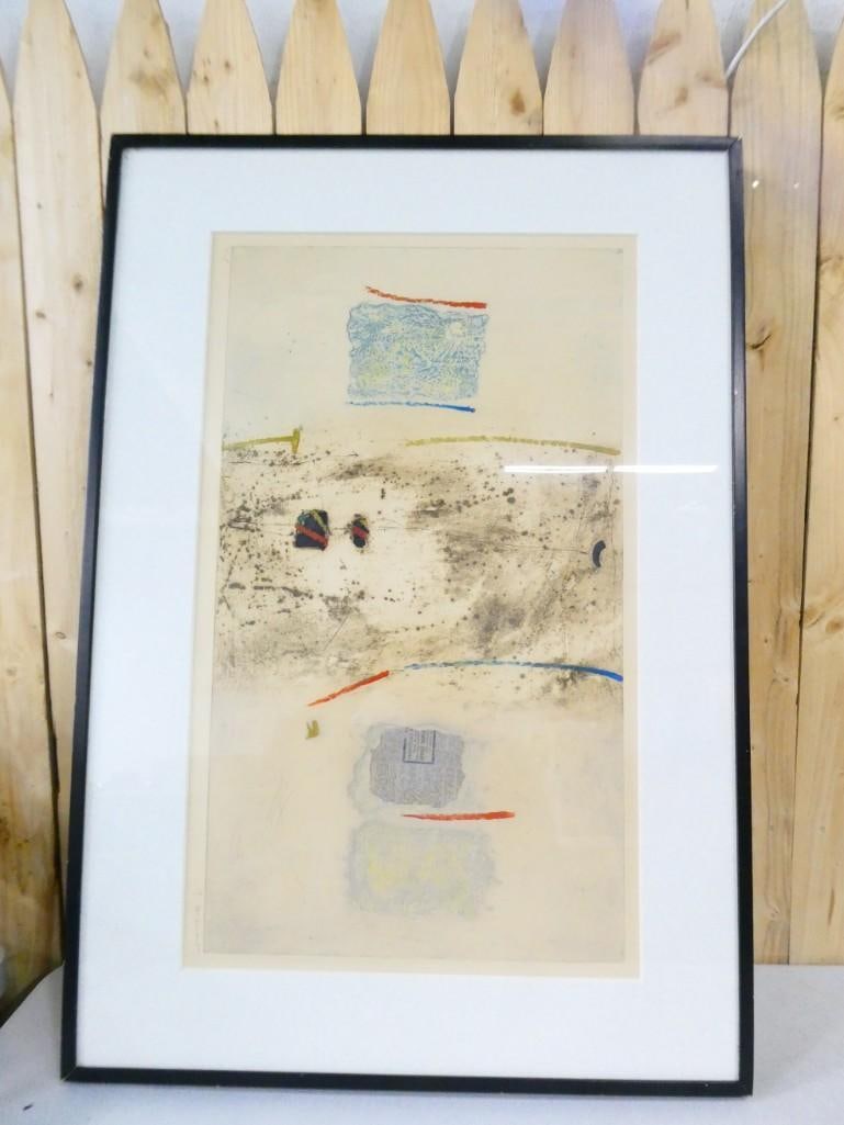 James Coignard (French 1925-2008) Profil Aux Croix Vertes (S. 311): Framed James Coignard (French 1925-2008) Profil Aux Croix Vertes (S. 311) Editions Vision Nouvelle, 1977. Color Carborundum gravure. Pencil numbered 7/75 lower left. Pencil signed "J. Coignard"