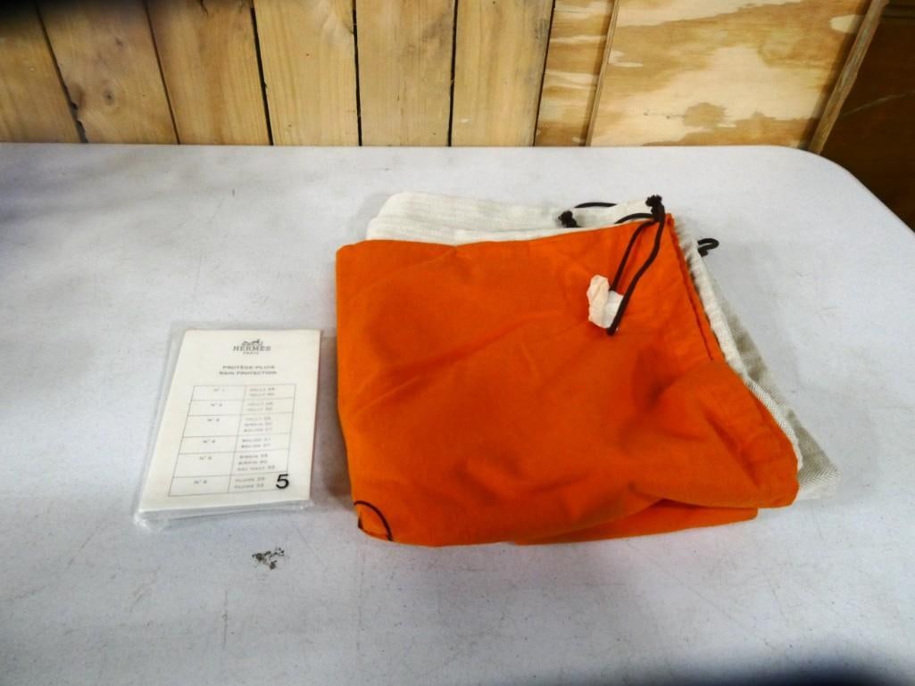Two Hermes Cotton dust bags and Hermes rain protection cover packet, No. 5 for Hermes 35cm and 40cm (1 of 5)