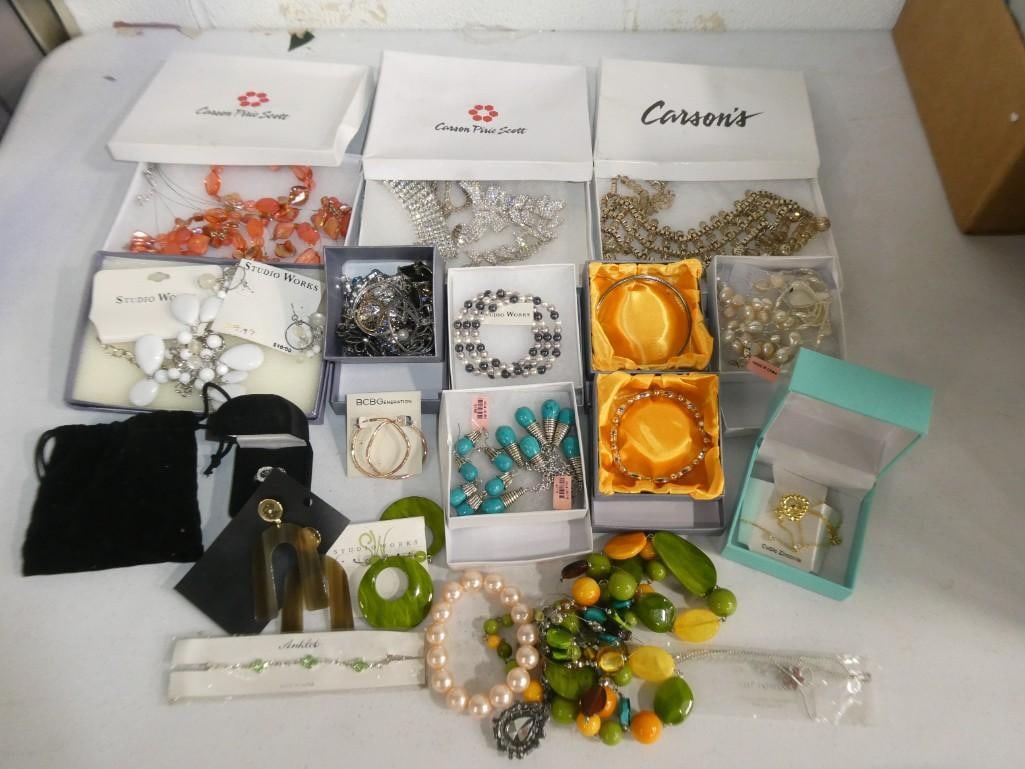 Lot of assorted Costume Jewelry including Carson Pirie Scott, Studio Works, etc. Most with boxes (1 of 14)