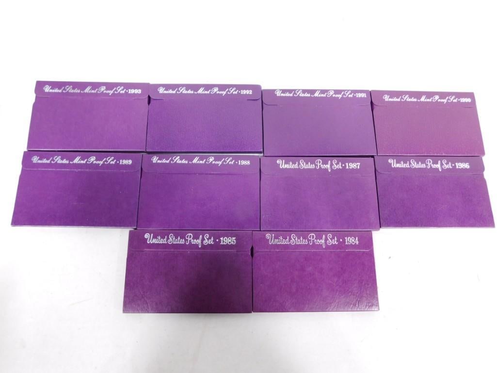 10 US Mint Proof Sets Series or Run 1984-1993 Purple Boxes Coin Sets (1 of 4)