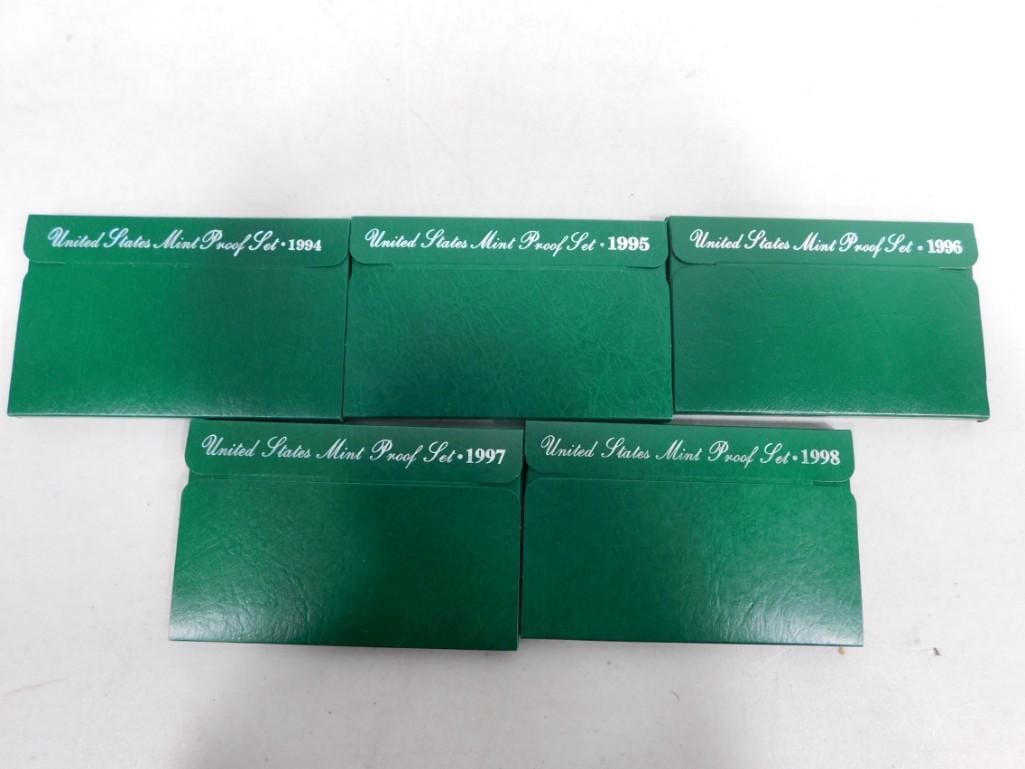 5 US Mint Proof Sets Series or Run 1994-1998 Green Boxes Coin Sets (1 of 4)