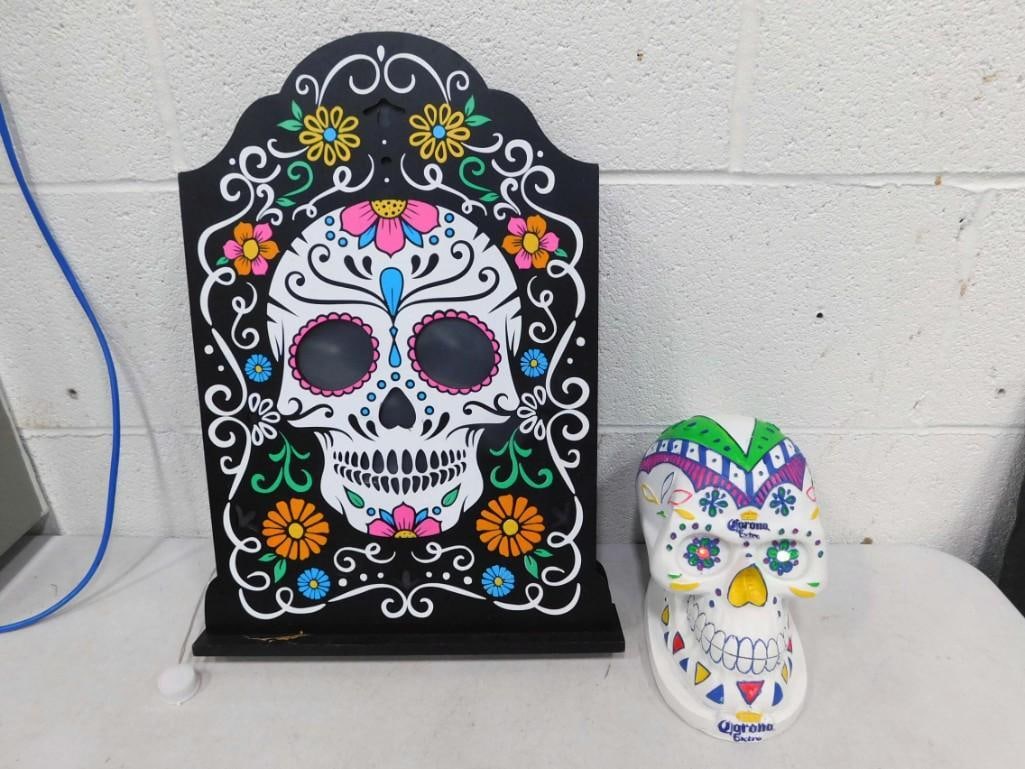 2 Day of the Dead Light Up Sugar Skull Decorations incl Corona Extra Advertising Skull and Skull Wal (1 of 8)