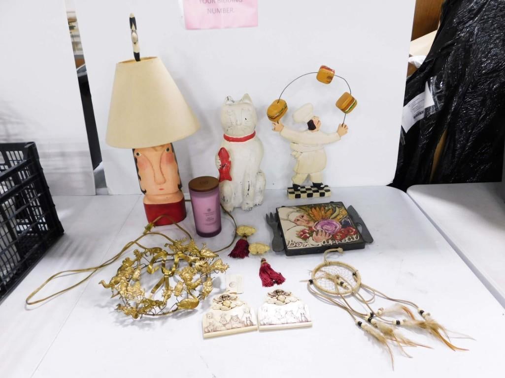 Decor Lot incl Quirky Face Lamp, Cat Statue, Dreamcatcher, Chef, etc (1 of 7)