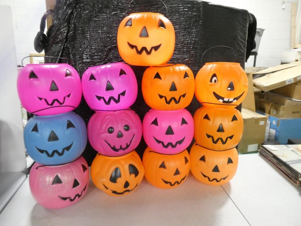Lot of 13 Vintage Plastic Halloween Pumpkin Candy Holders - Blow Molded (1 of 4)