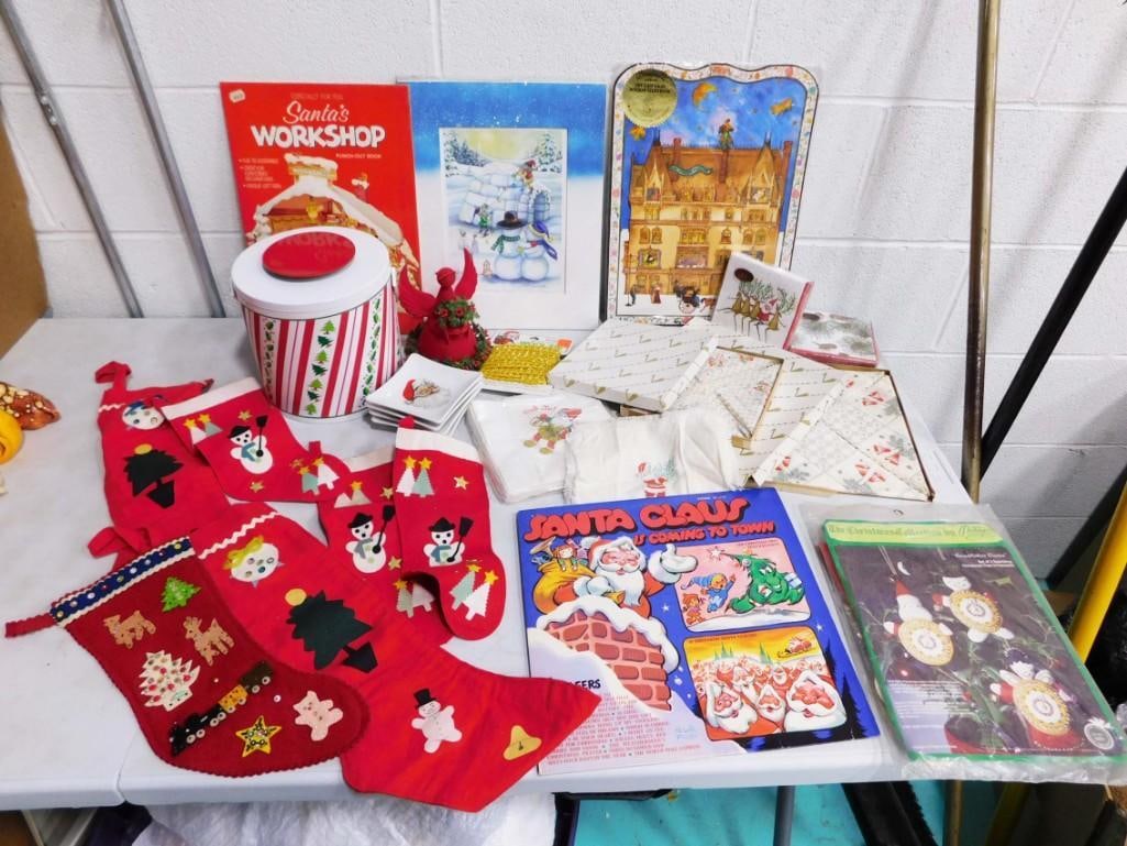 Christmas Lot incl Stockings, Books, a Canister, Small Plates, Paper Items, etc (1 of 9)