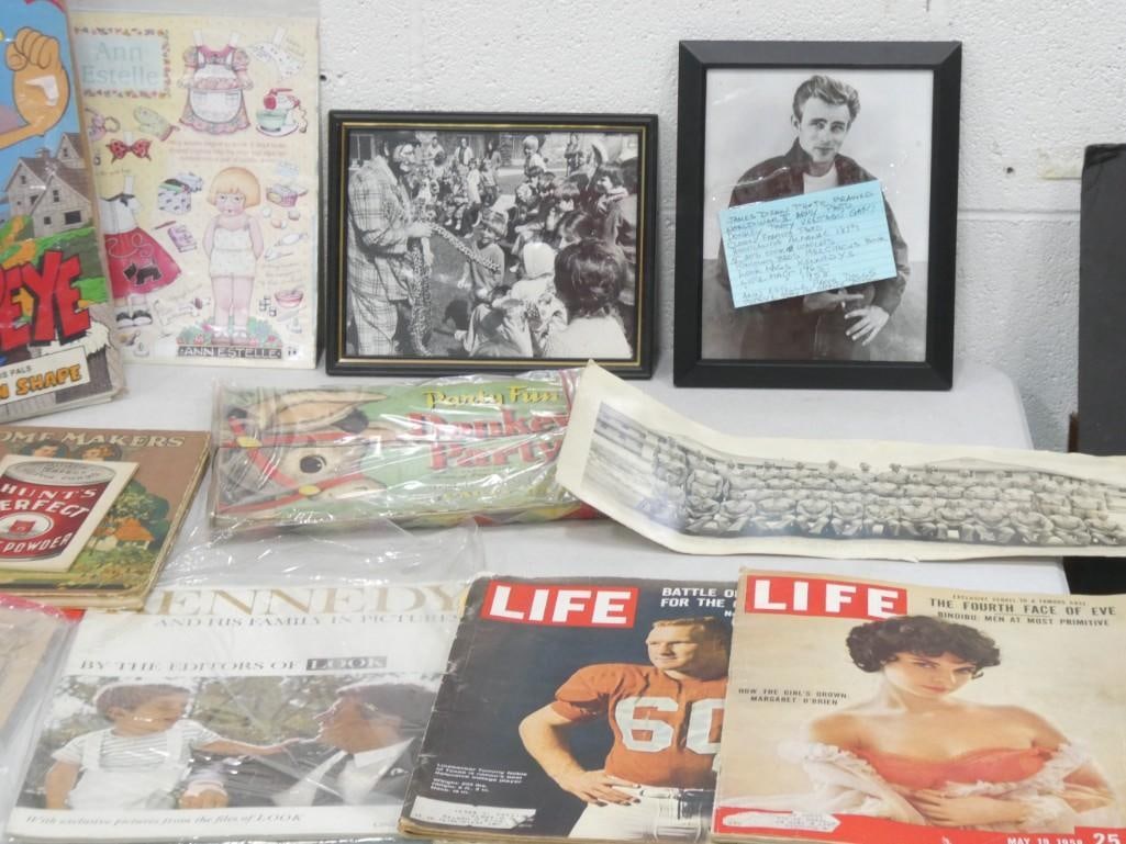Ephemera incl James Dean Print Framed, WWII Army Photo, Donkey Party Vintage Game, (1 of 7)