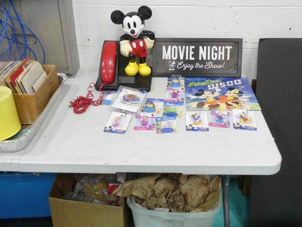 Disney Lot incl Vintage Mickey Mouse Telephone, Mickey Mouse Disco Vinyl Record, (1 of 6)