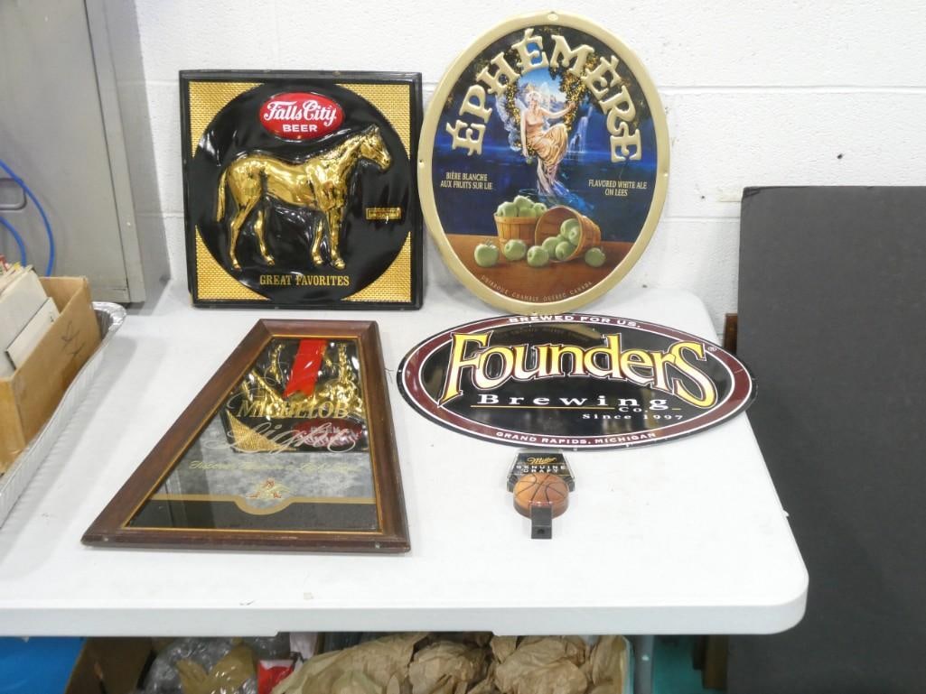 Beer Lot incl Falls City Beer Sign, Ephemere Beer Sign, Founders Beer Sign, (1 of 6)
