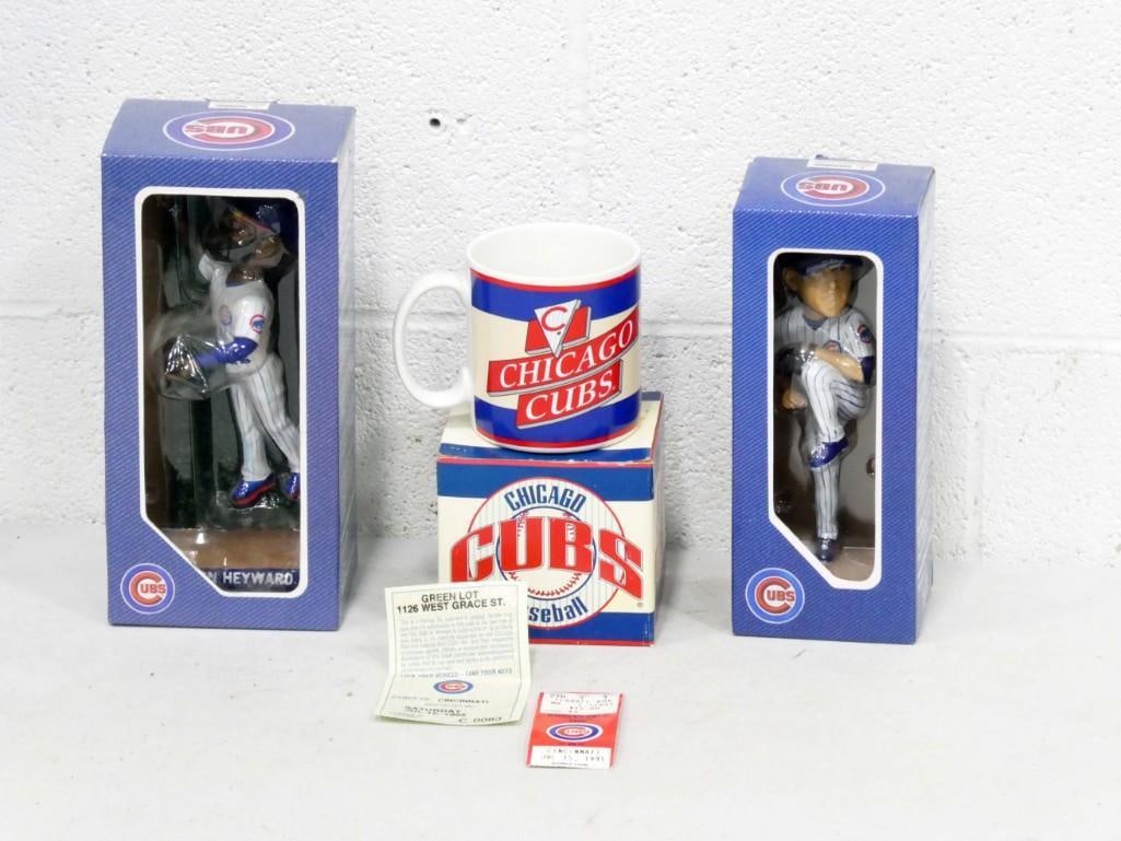 Chicago Cubs Lot incl 1995 Mug w/ Ticket and Parking Pass, 2 Bobbleheads (1 of 8)