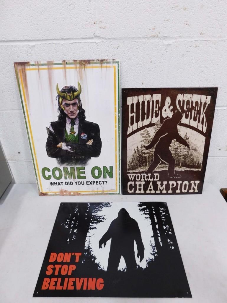 3 Metal Signs incl Big Foot Don't Stop Believing 16" x 12.5", Big Foot Hide & Seek 16" x 12.5" (1 of 5)