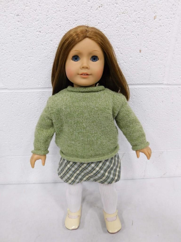 American Girl of Today AGOT or Just Like You JLY Doll in Perfectly Plaid Outfit: American Girl of Today or Just Like You 18" doll with brown hair, blue eyes wearing "Perfectly Plaid" top and skirt outfit. Items are clean and in good condition.