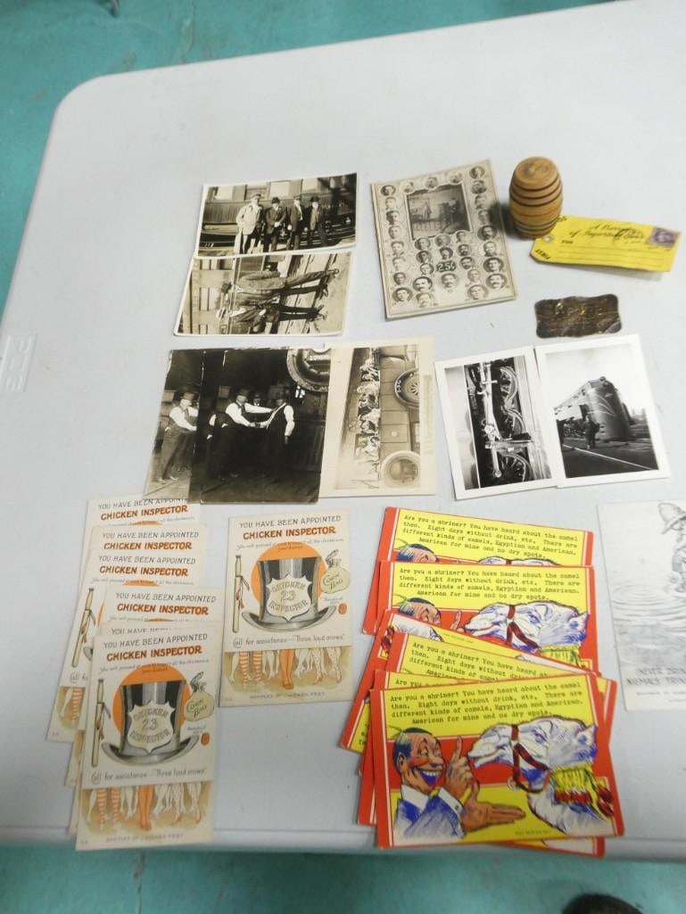 Vintage Postcards, Photos, Ephemera, etc. Including Chicken Inspector Postcards, Shriner, Train (1 of 9)