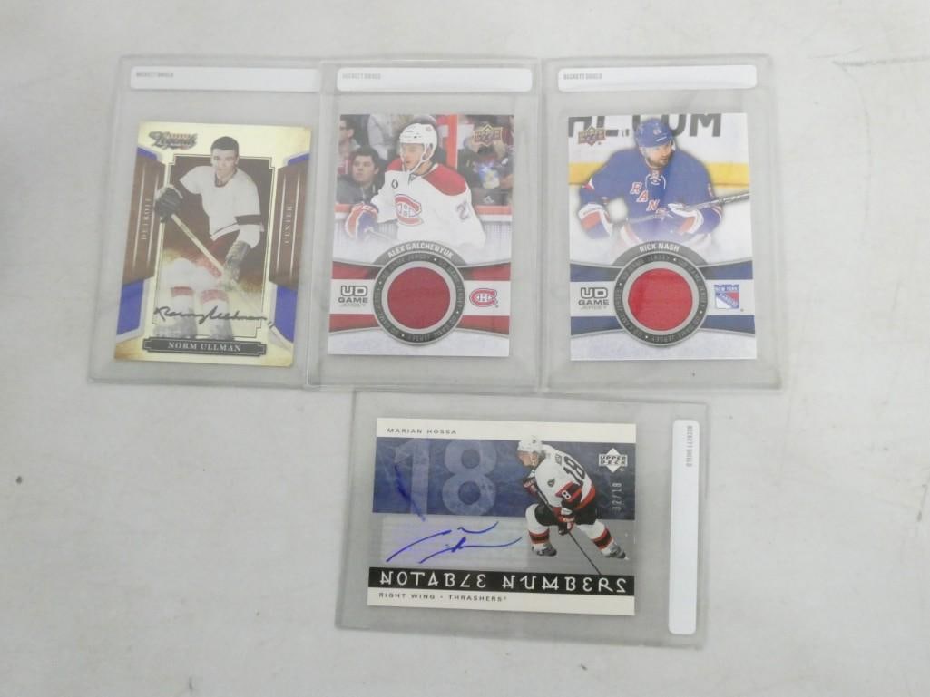 4 Hockey Jersey and Autograph Cards including Norm Ullman, Alex Galchenyuk, Rick Nash: 4 Hockey Jersey and Autograph Cards including Norm Ullman, Alex Galchenyuk, Rick Nash and Marian Hossa