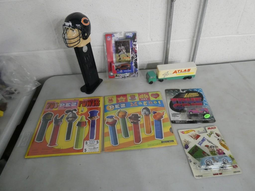Pez / Toy Lot including Large Chicago Bears Pez Dispenser, Pez Magnets, Brian Urlacher Car (1 of 8)