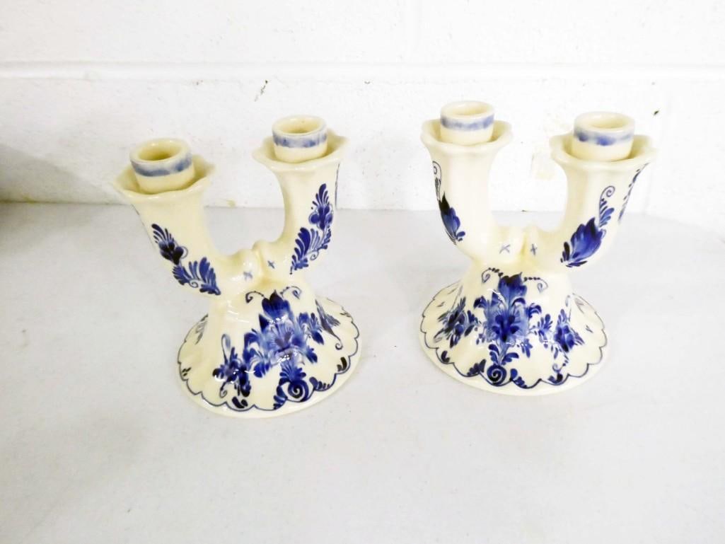 Pair of Delft Pottery Candlestick Holders (1 of 5)