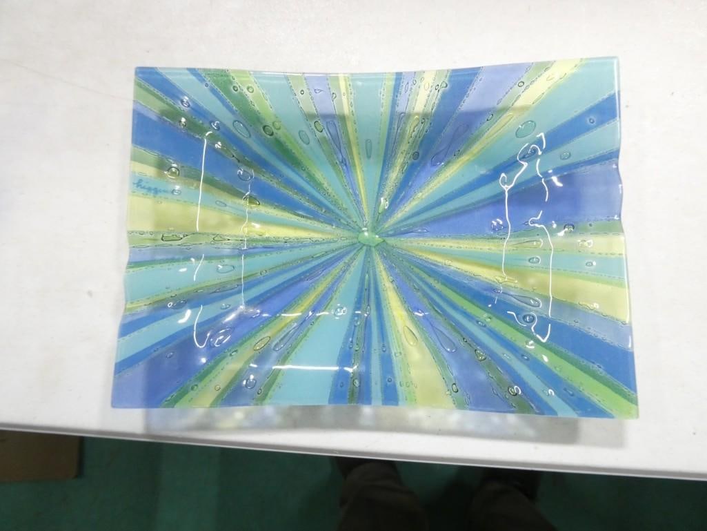 Higgins Glass Plate Signed Rectangle with Stripes Vintage (1 of 5)