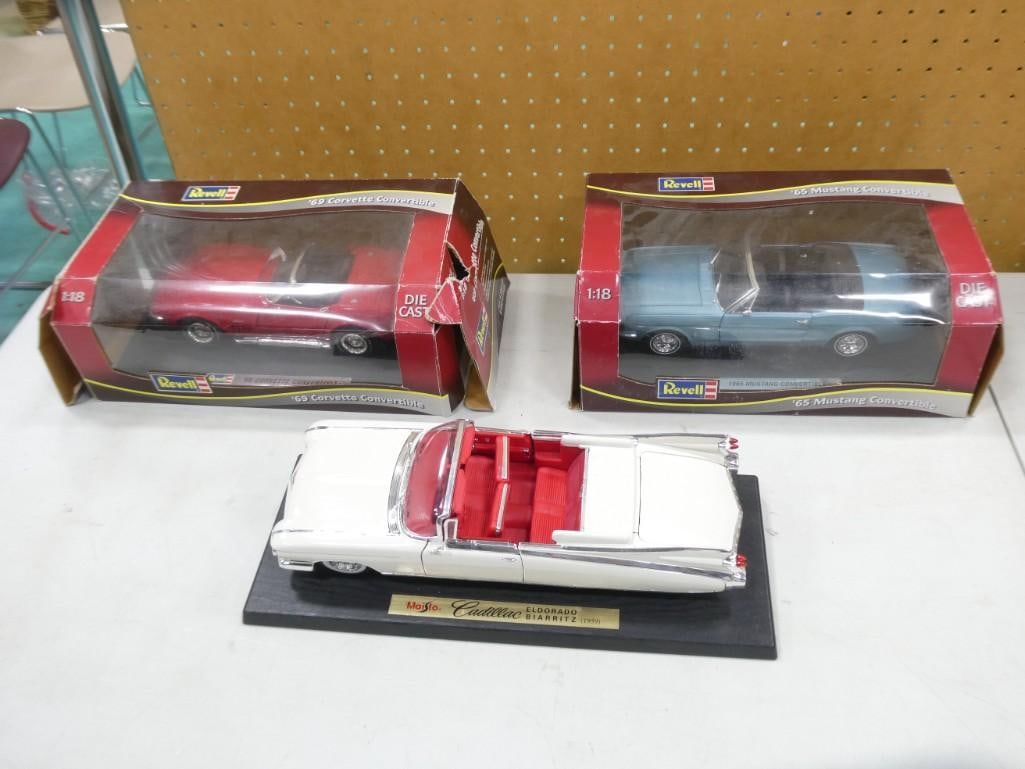3 Die Cast Model Cars incl Revell '69 Corvette Convertible, '65 Mustang Convertible, '59 Cadillac El (1 of 5)