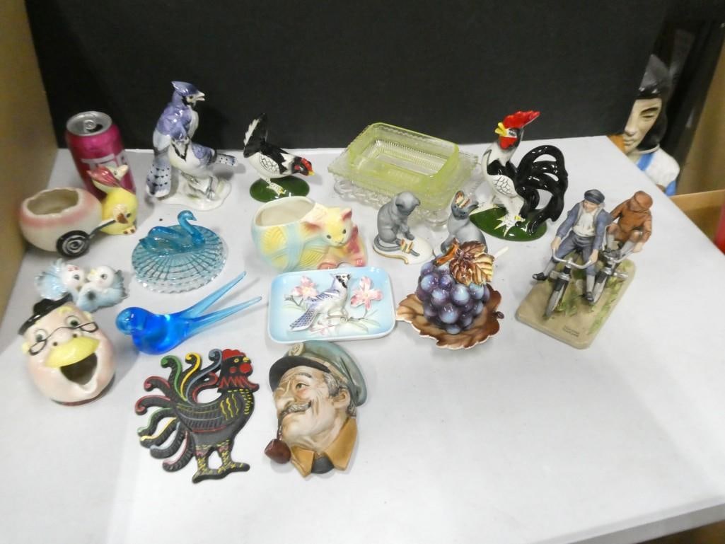 Lot of Vintage Figurines, Blue Glass Bird, etc (1 of 9)