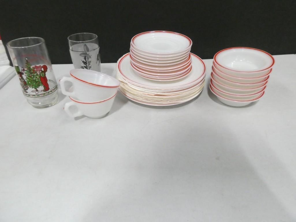 Vintage Hazel Atlas Red and White Striped Dishes incl Cups, Saucers, Bowls, Plates (1 of 8)