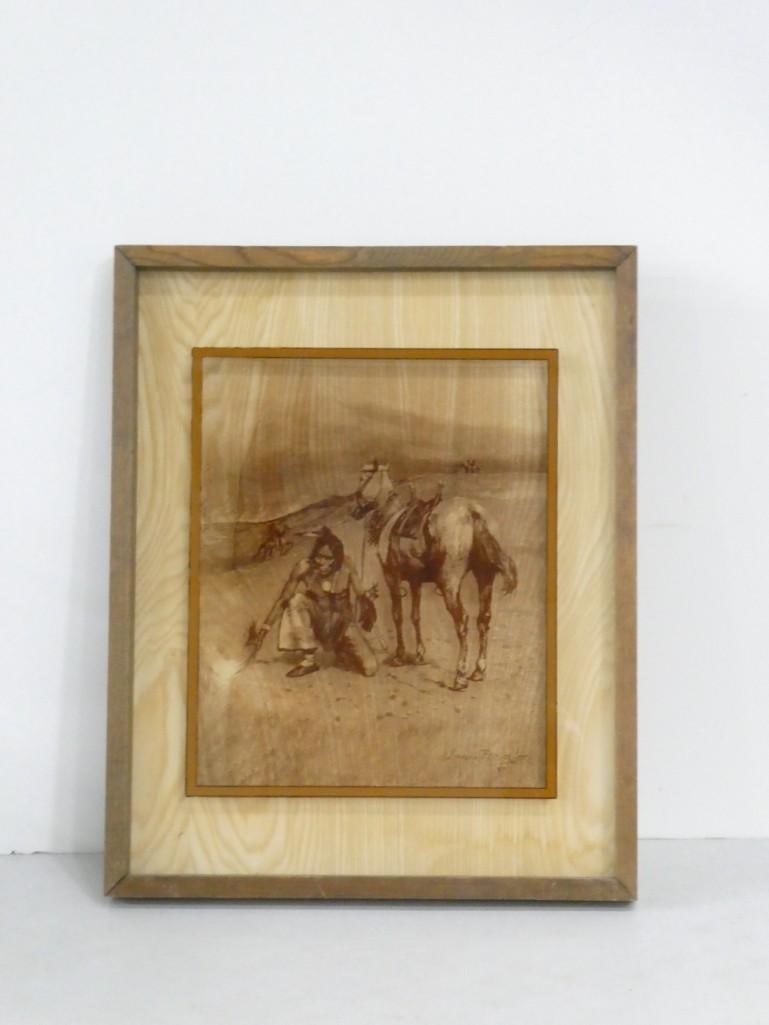 Frederic Remington Native American Art Framed, Printed On Glass: Frederic Remington Native American Art Framed, Printed On Glass