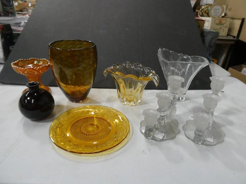 Assorted Glass Lot including Plate, Vases, Candle holders, etc. (1 of 6)