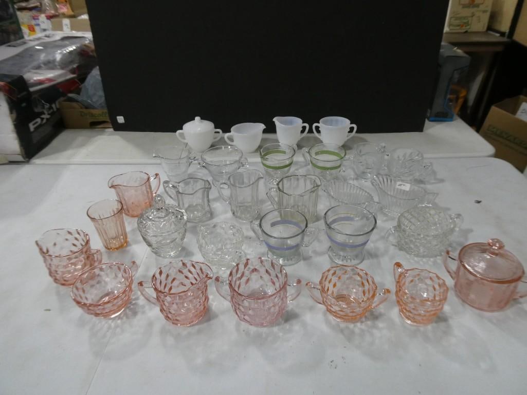 Lot of assorted Glass including Pink and Clear Depression Glass, Milk Glass, etc. (1 of 9)