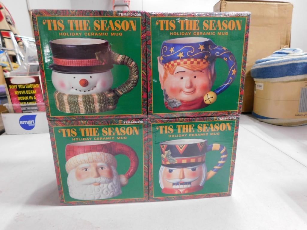 4 new in box Ceramic Holiday Mugs - Snow Man, Santa, Nut Cracker, Elf: 4 new in box Ceramic Holiday Mugs - Snow Man, Santa, Nut Cracker, Elf