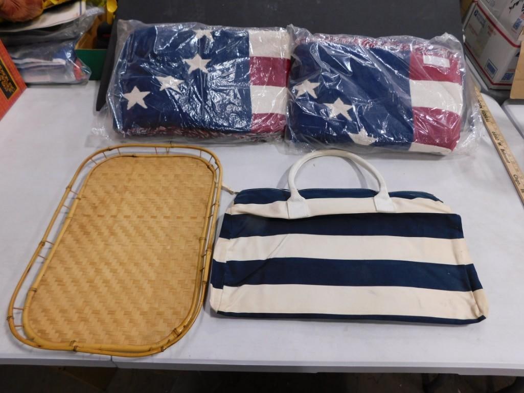 2 Flag Blankets, a stripped purse and a tray (1 of 4)
