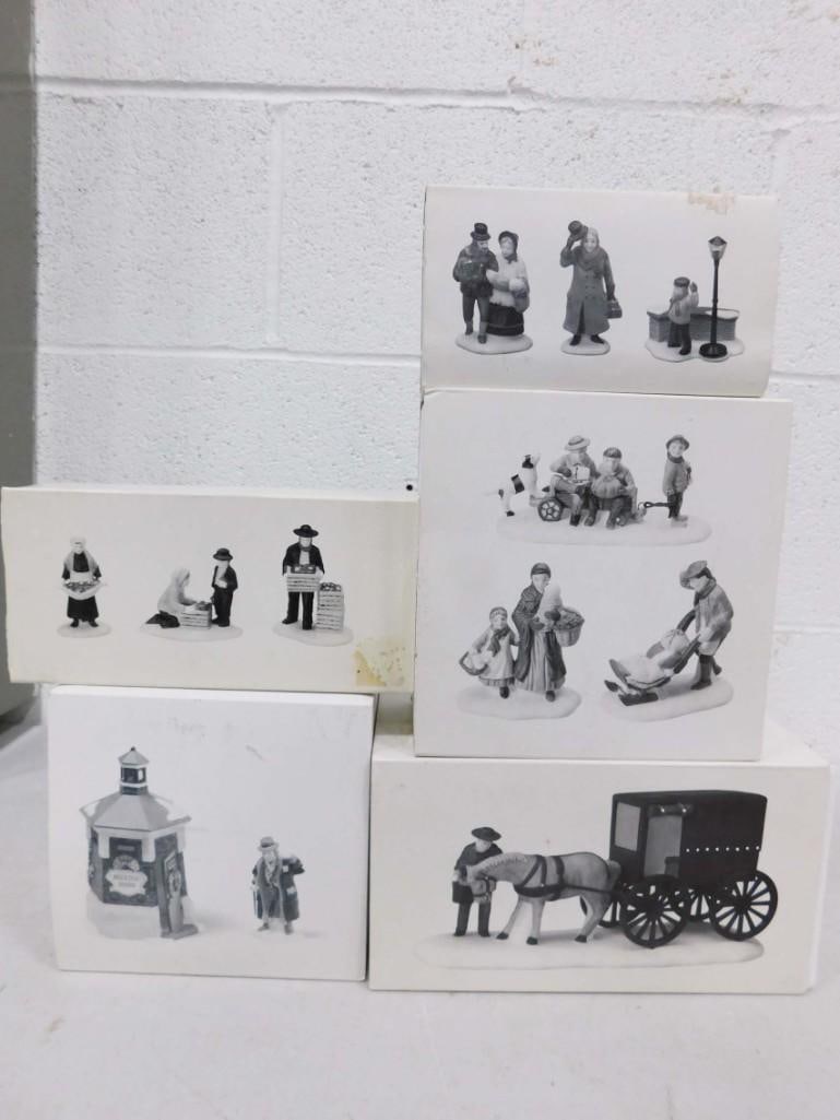Dept 56 Accessories Heritage Village Collection incl Market Day, Brixton Road Watchman, Amish Family: Department 56 Accessories Heritage Village Collection incl Market Day, Brixton Road Watchman, Amish Family, A Christmas Carol Morning, Amish Buggy. All in original boxes