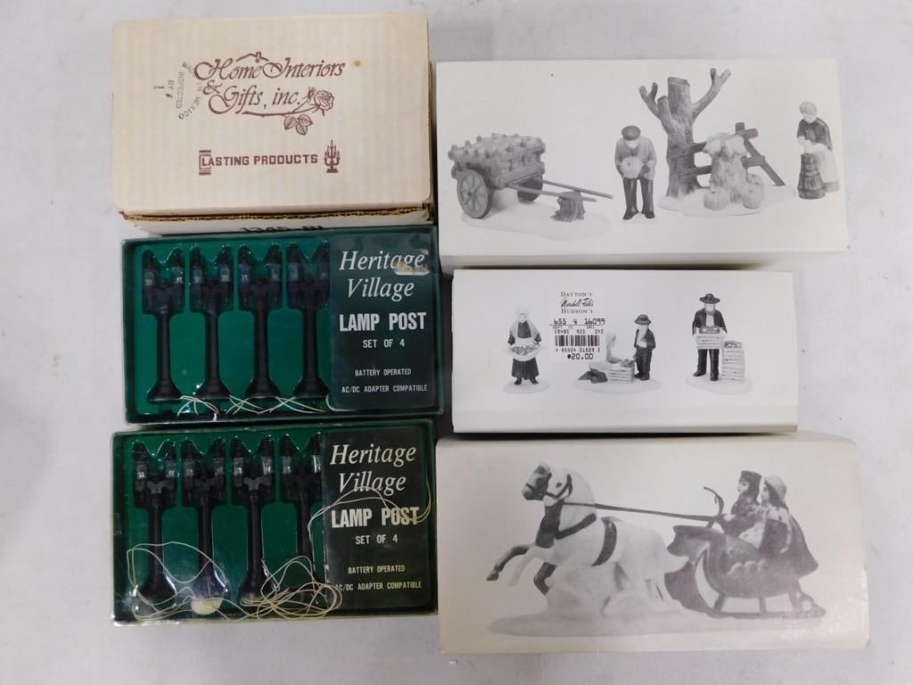 Dept 56 Accessories incl 2 Heritage Village Lamp Post Sets, Harvest Time, Sleighride, Amish Family, (1 of 3)