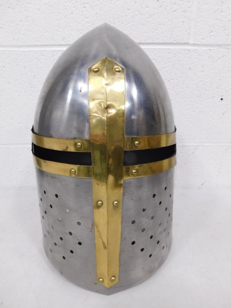 Full Face Metal and Brass Sugarloaf Helmet: Full Face Metal and Brass Sugarloaf Helmet